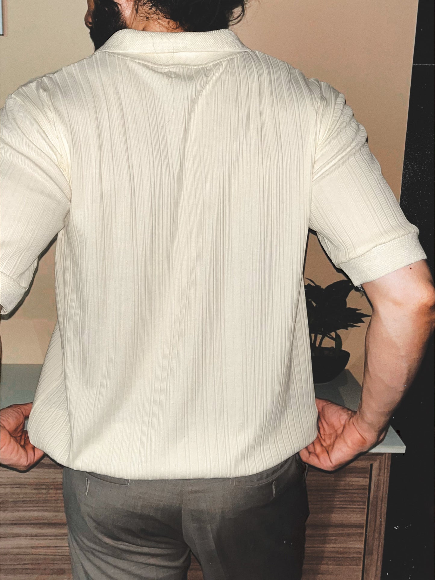Capo Jacquard Rib Knit Polo | Ivory
