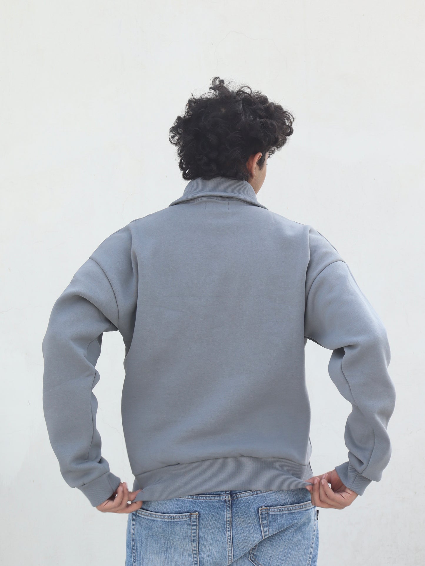 Oversized Half Zip Sweatshirt- Grey