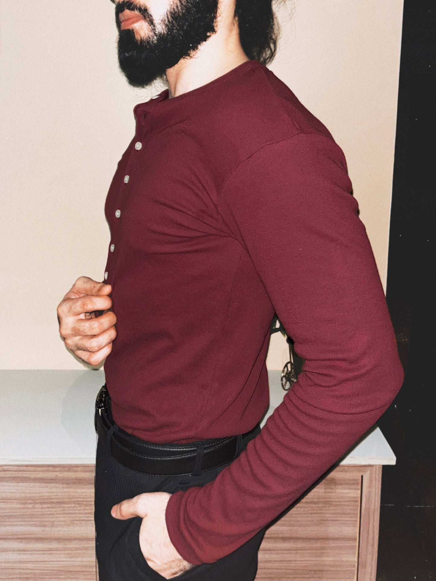 Soldado Ribbed Henley | Deep Maroon