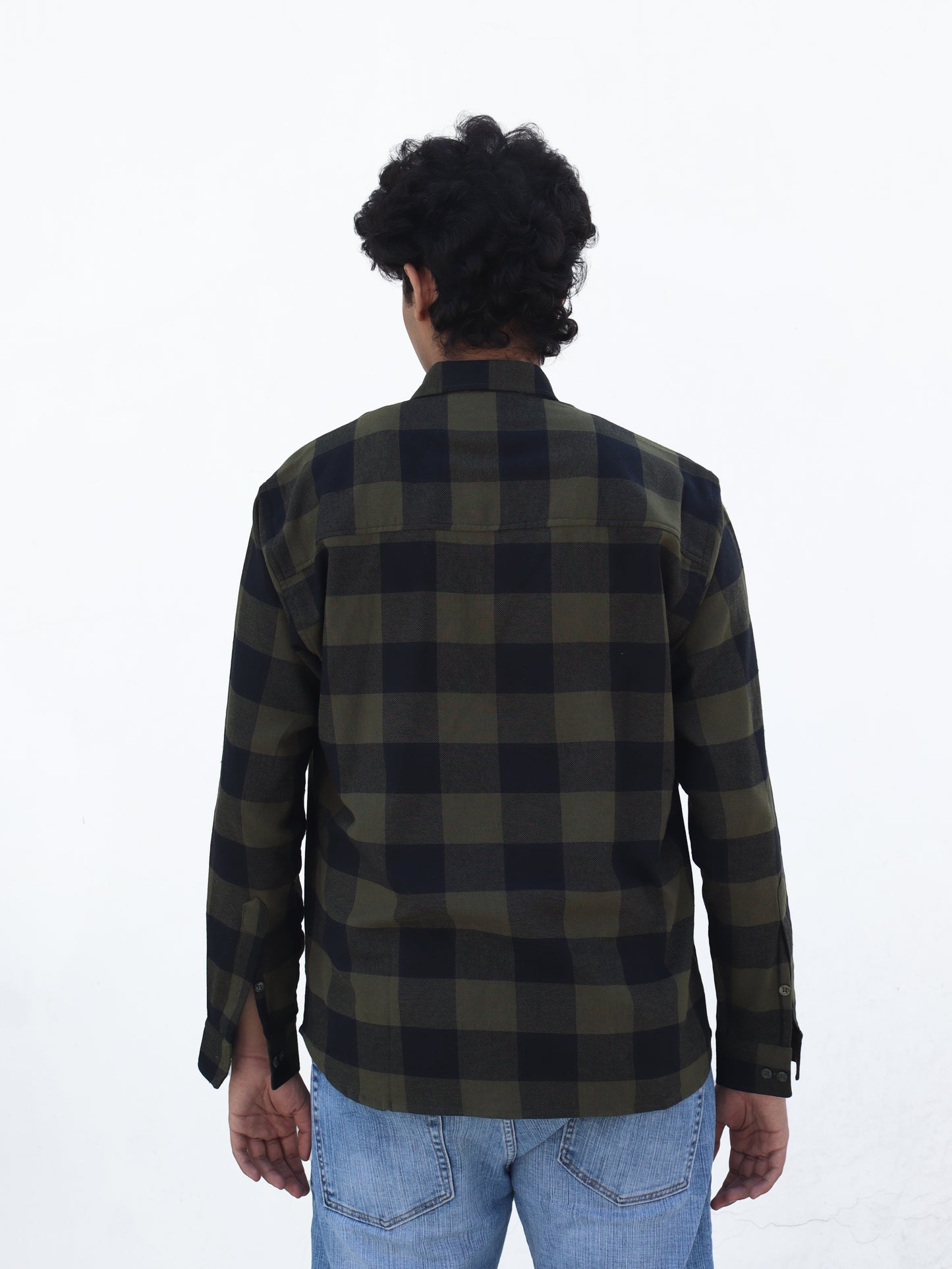 Brushed Flannel Shirt: Moss Green/ Black