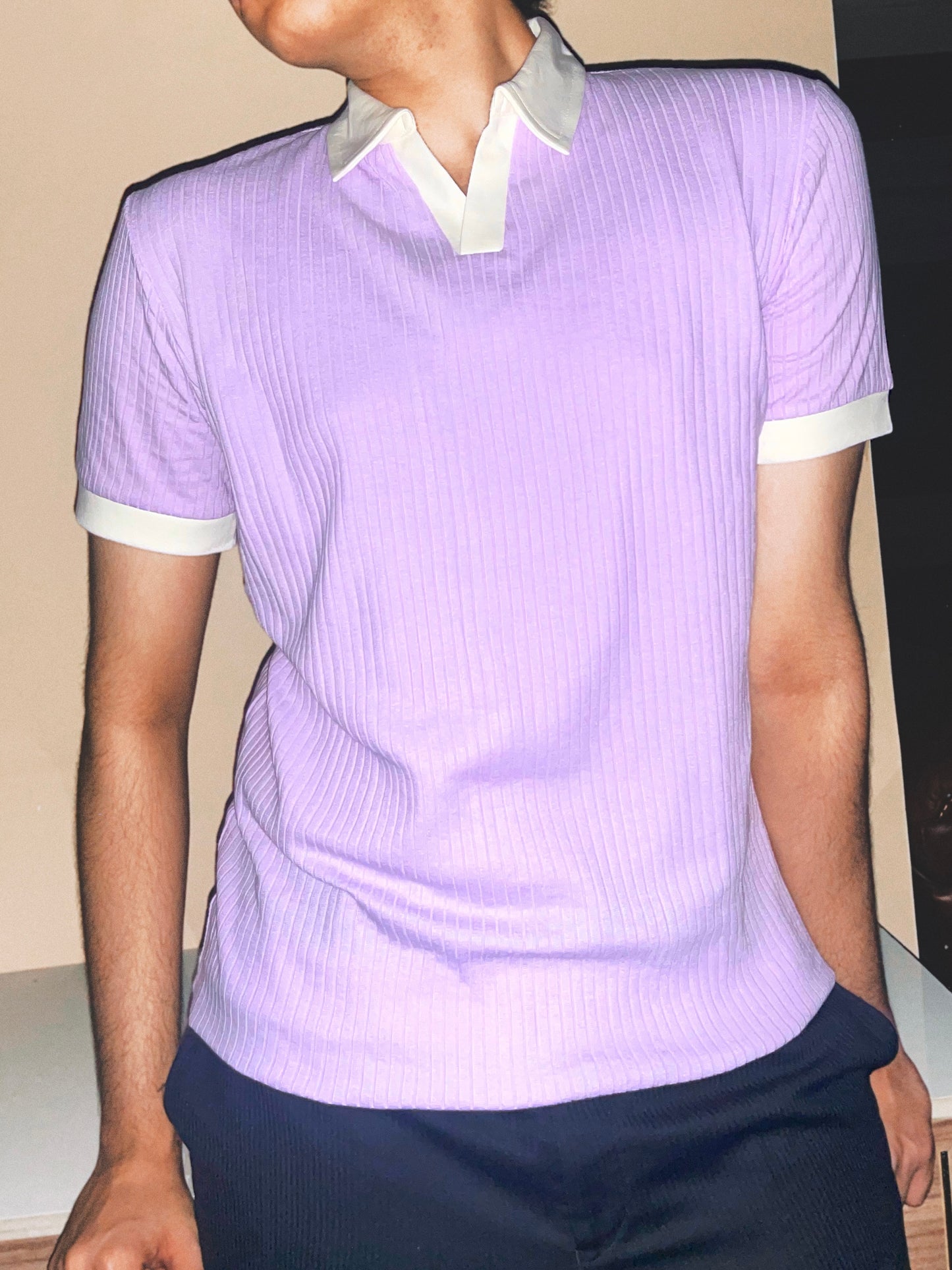 Lavender Rib Knit Polo