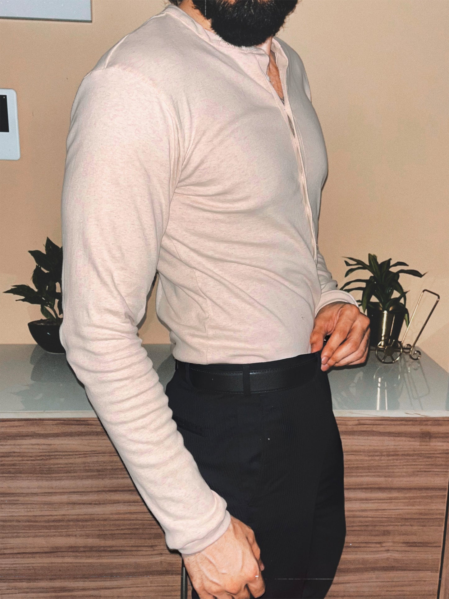 Soldado Ribbed Henley | Oatmeal Melange
