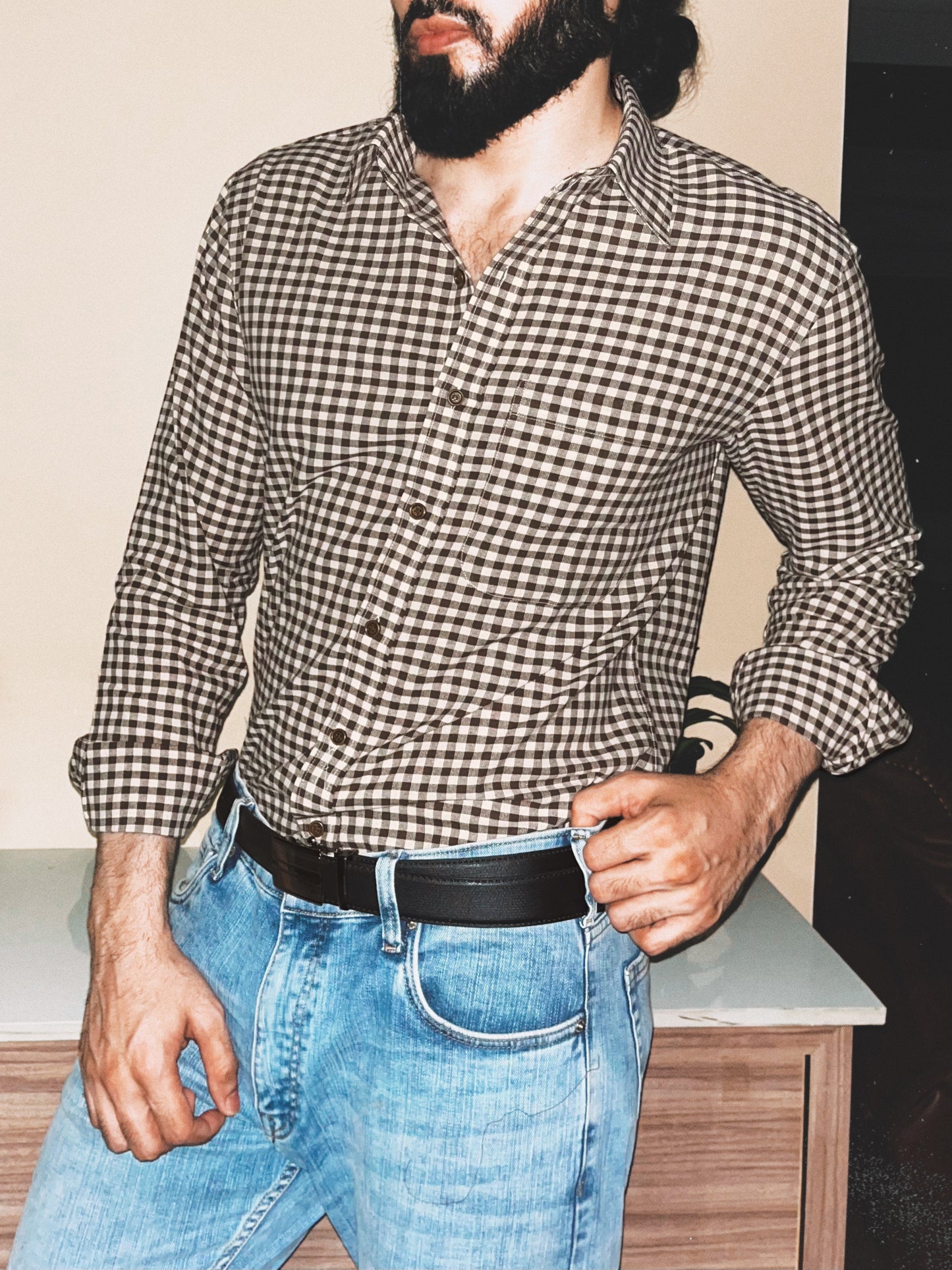 Relaxed Fit Gingham Shirt | Brown / Cream