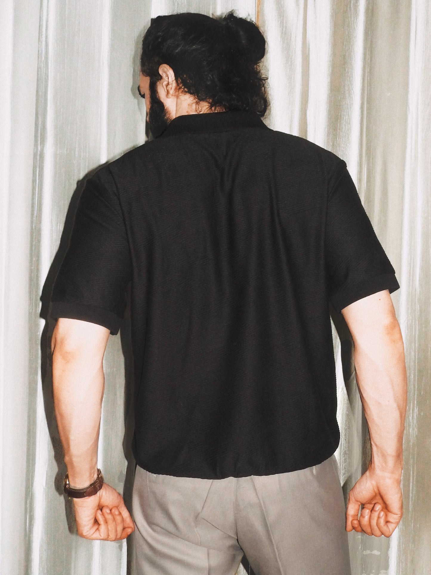 Capo Jacquard Knit Polo | Black