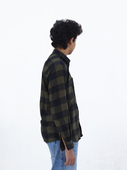 Brushed Flannel Shirt: Moss Green/ Black