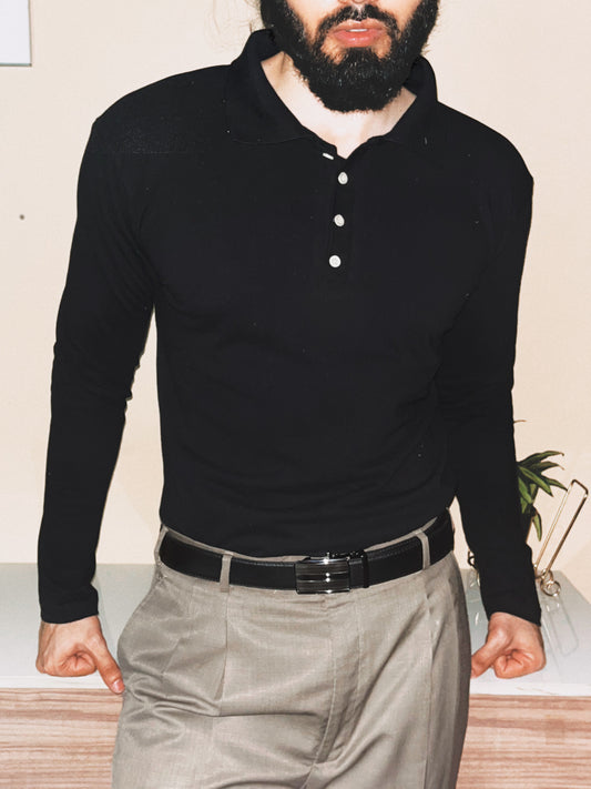 Pique Knit Polo | Matte Black