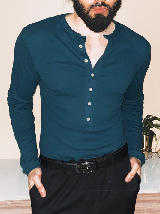 Soldado Ribbed Henley | Deep Teal