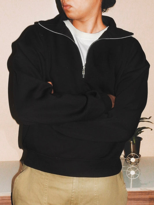 Oversized Half Zip Sweatshirt | Black