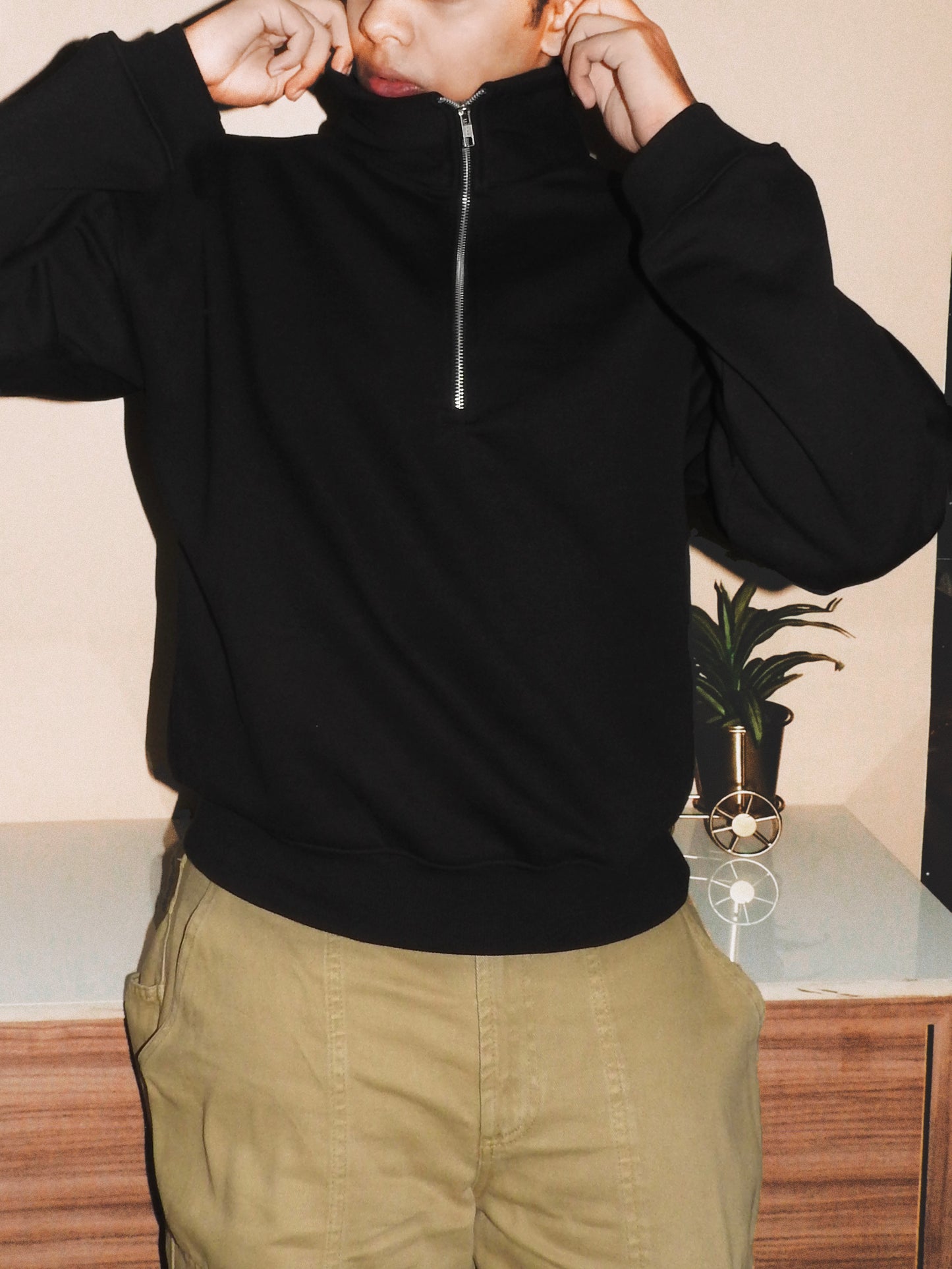 Oversized Half Zip Sweatshirt | Black