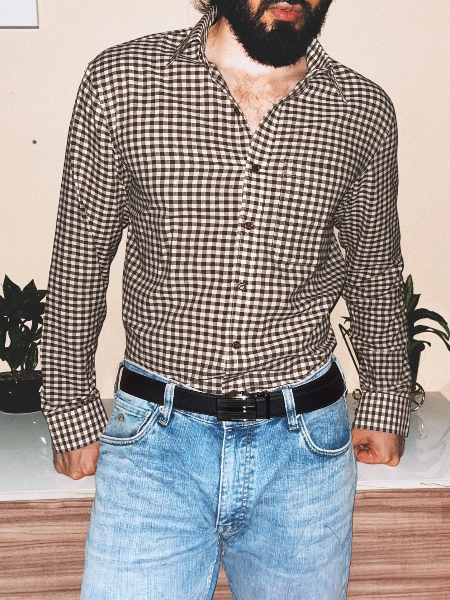 Relaxed Fit Gingham Shirt | Brown / Cream