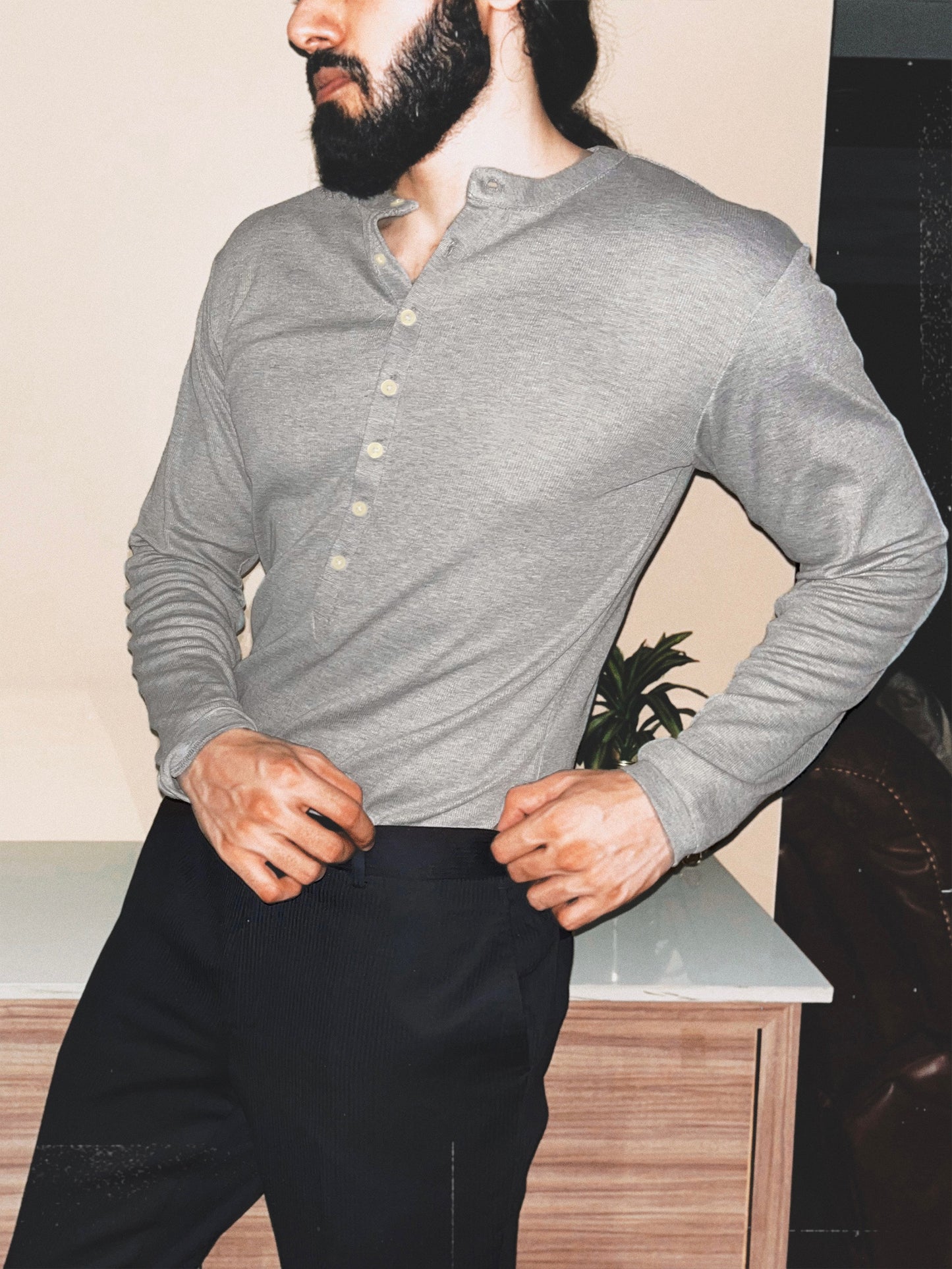 Soldado Ribbed Henley | Charcoal Melange