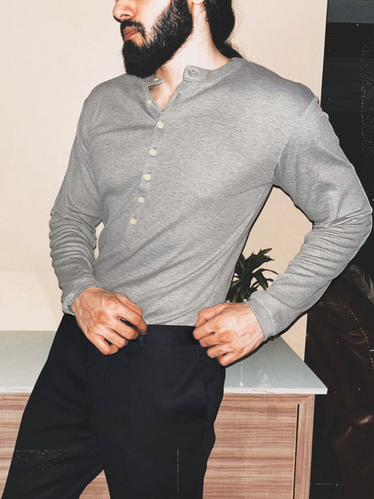 Soldado Ribbed Henley | Charcoal Melange