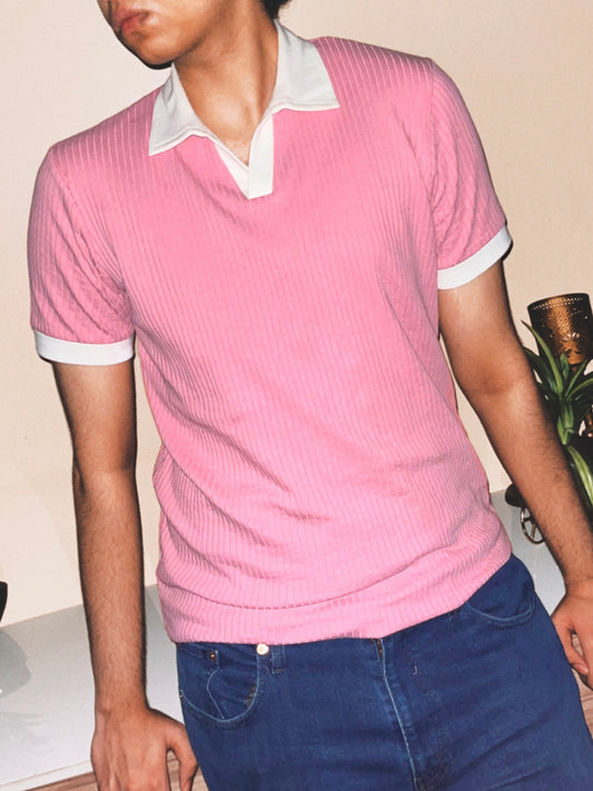 Pink Rib Knit Polo