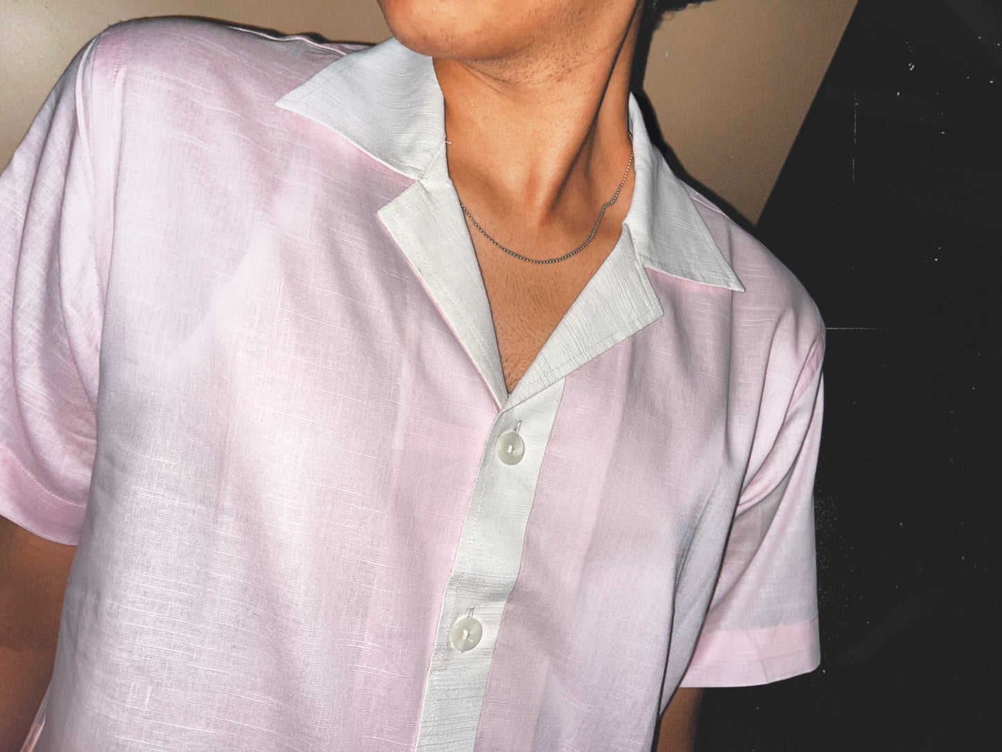 Powder Pink Cuban Collar Shirt