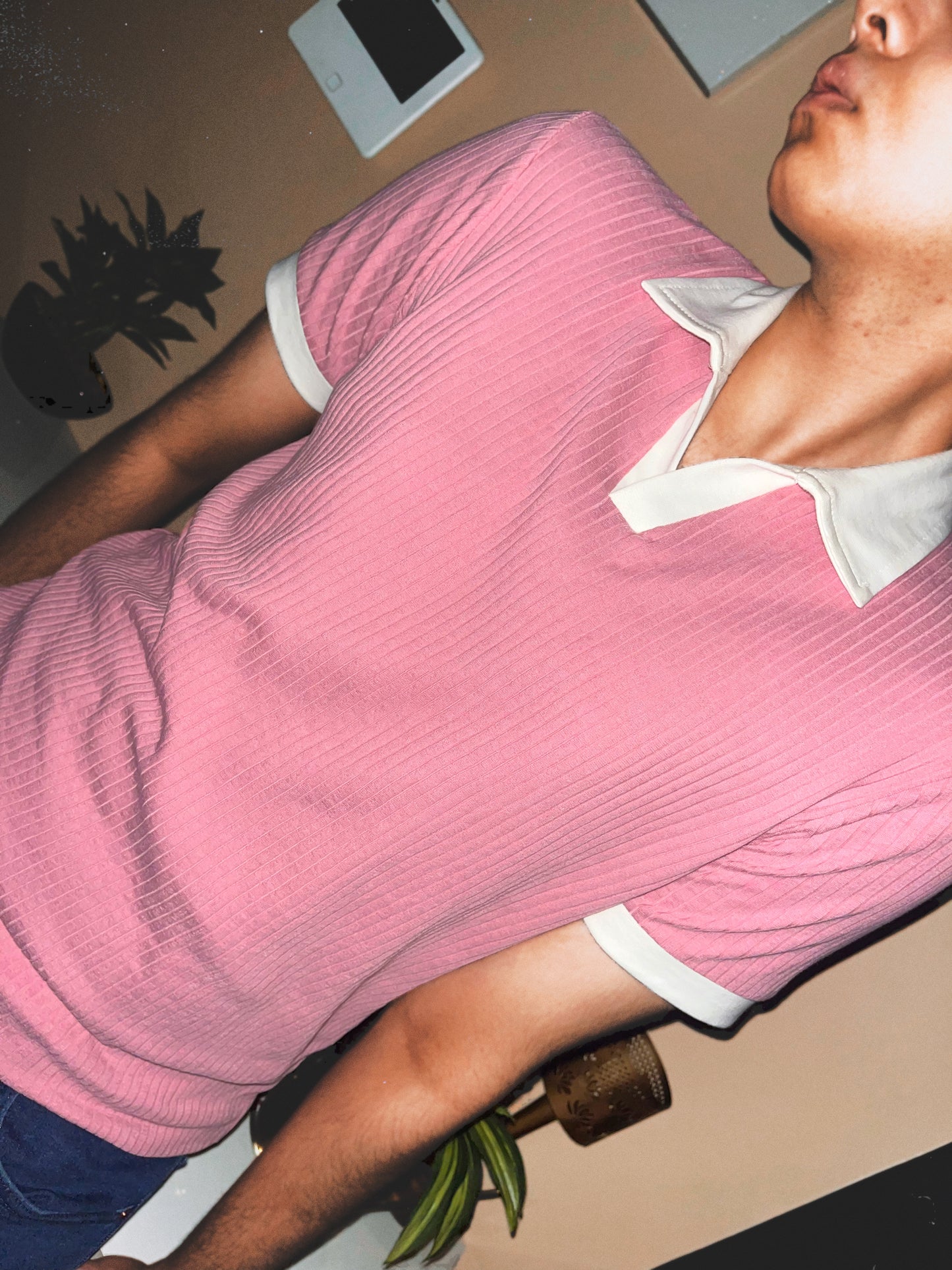 Pink Rib Knit Polo