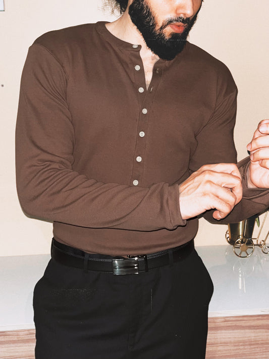 Soldado Ribbed Henley | Brown