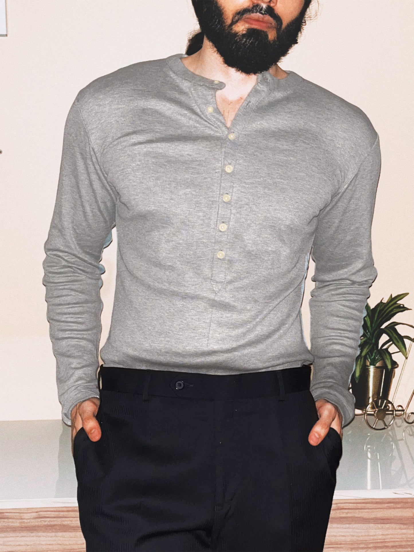 Soldado Ribbed Henley | Charcoal Melange
