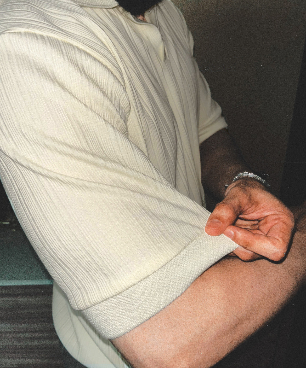 Capo Jacquard Rib Knit Polo | Ivory