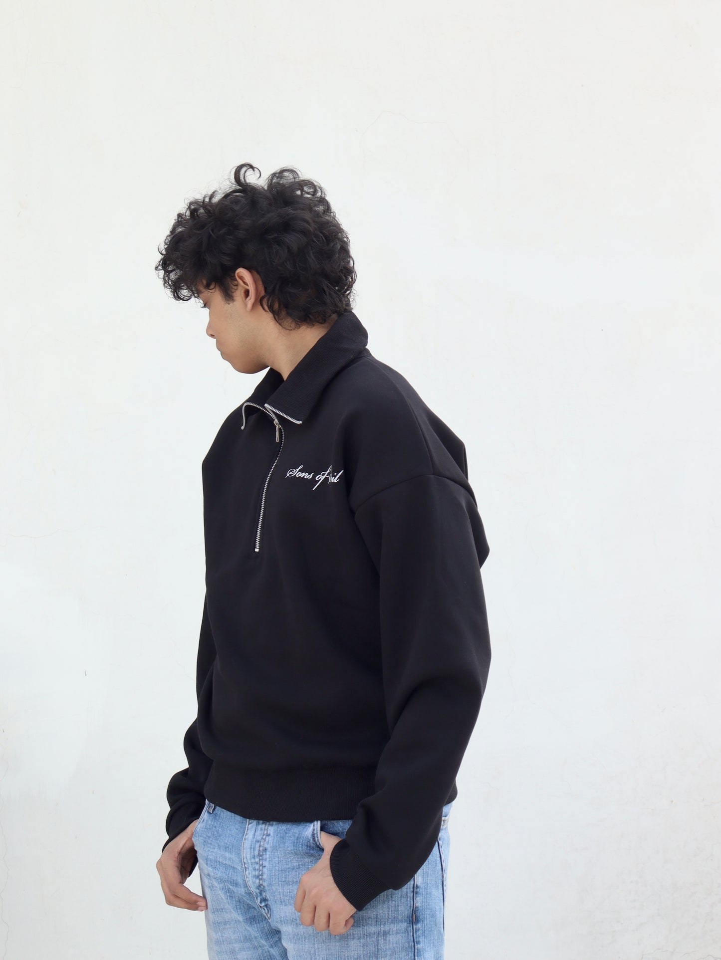 Oversized Half Zip Sweatshirt- Black