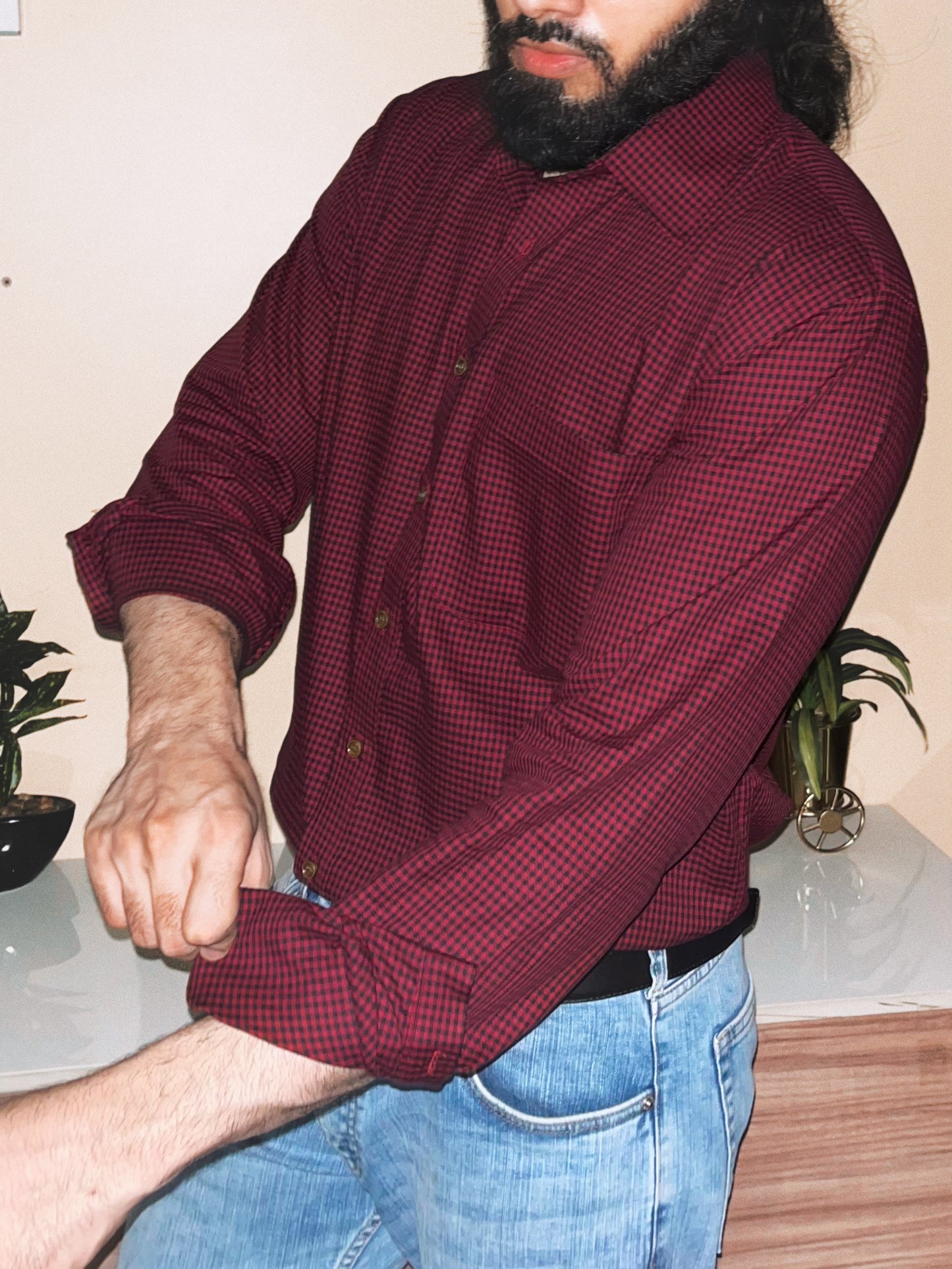 Relaxed Fit Gingham Shirt | Red / Black