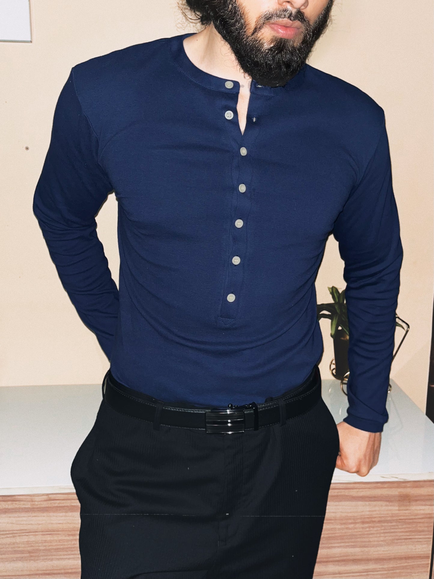 Soldado Ribbed Henley | Navy Blue