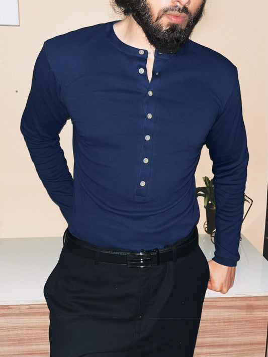 Soldado Ribbed Henley | Navy Blue