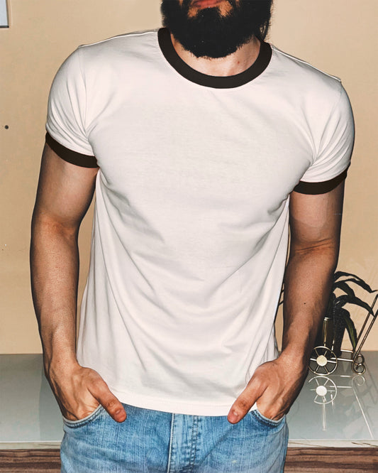 Brawler Compact Ringer Crewneck | Warm White / Black