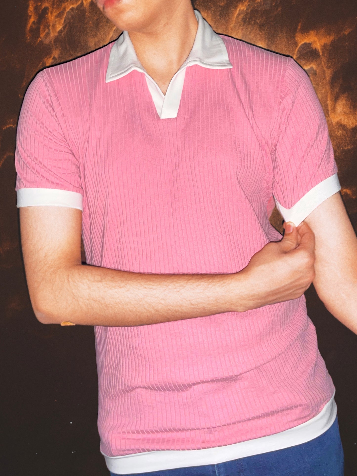 Pink Rib Knit Polo