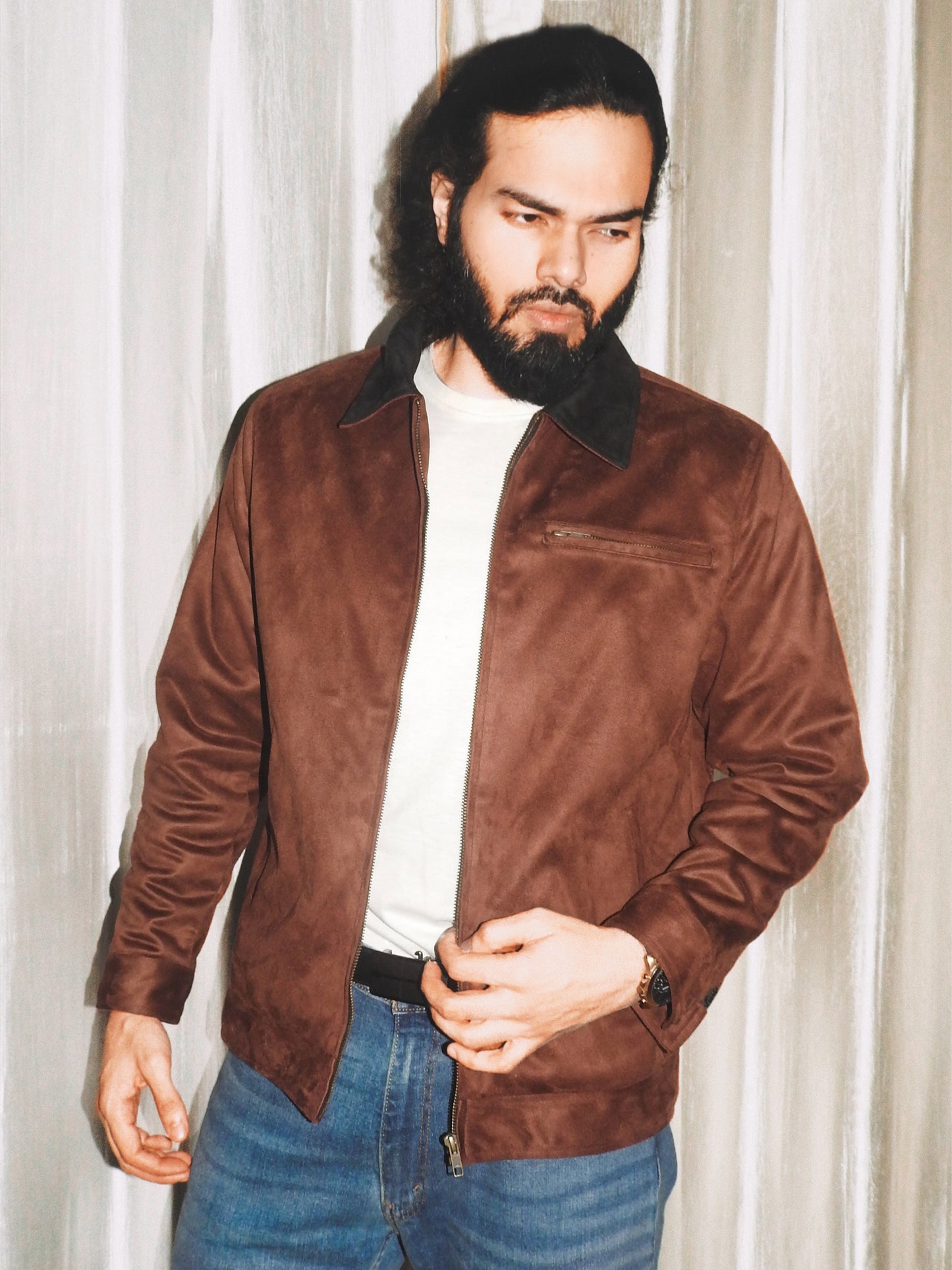 Faux Suede Work Jacket | Brown