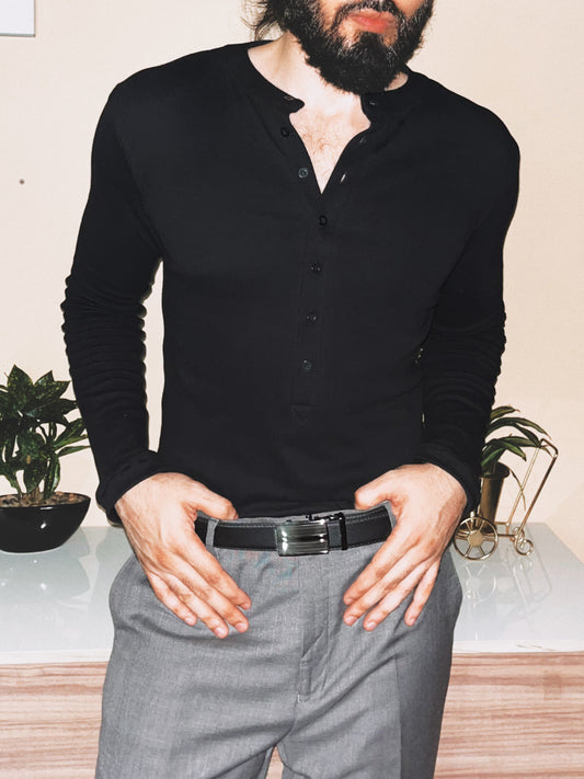 Soldado Ribbed Henley | Matte Black