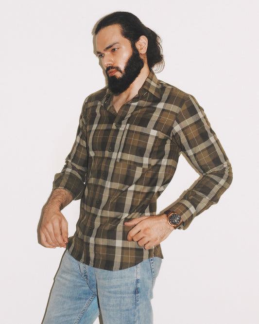 Corduroy Checkered Shirt | Green