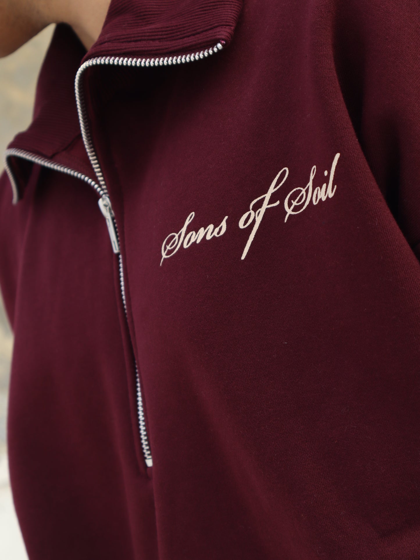 Oversized Half Zip Sweatshirt- Wine