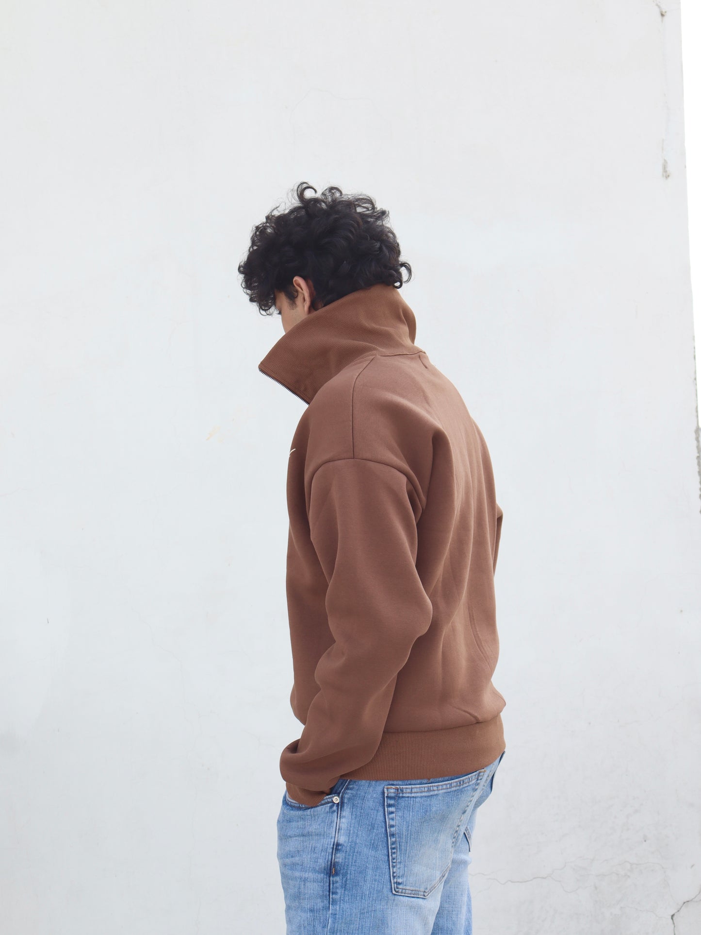 Oversized Half Zip Sweatshirt- Brown