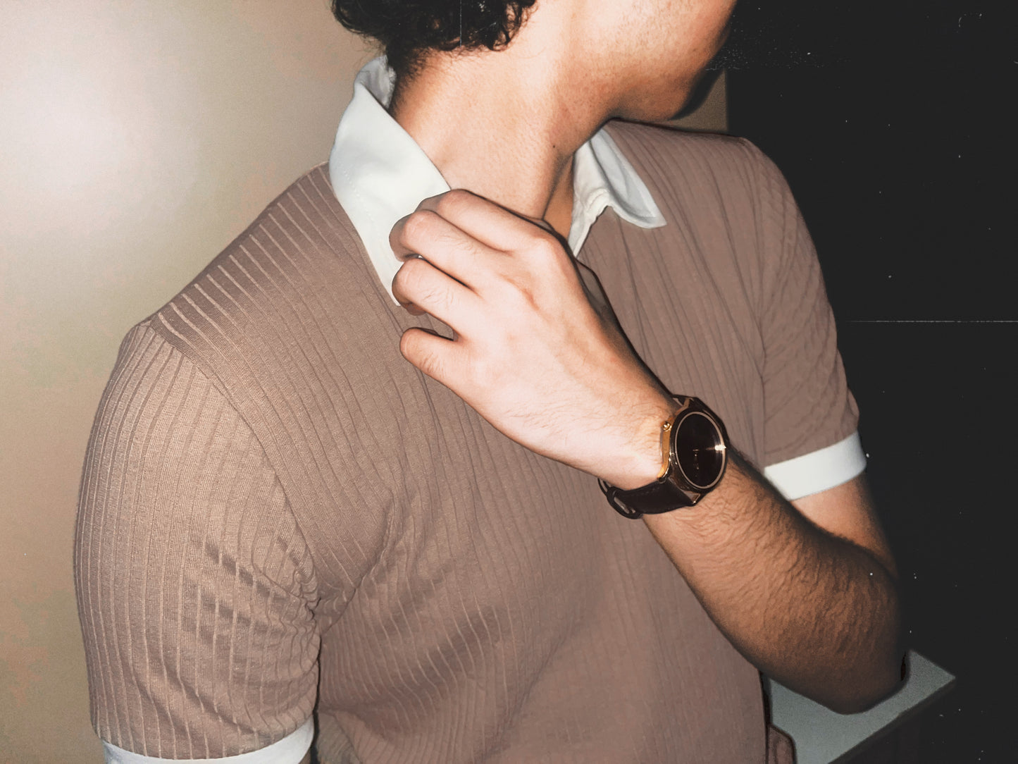 Beige Rib Knit Polo