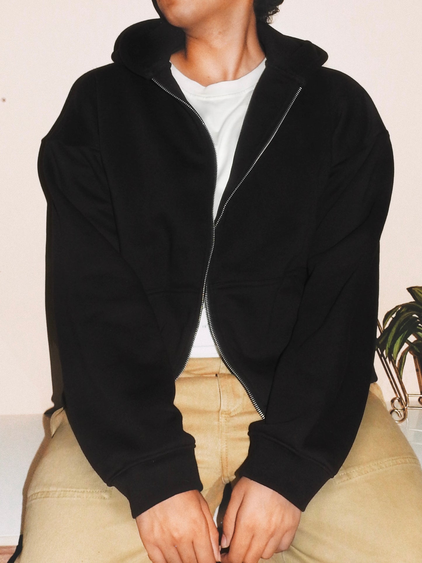Oversized Zip-Through Hooded Sweatshirt | Black
