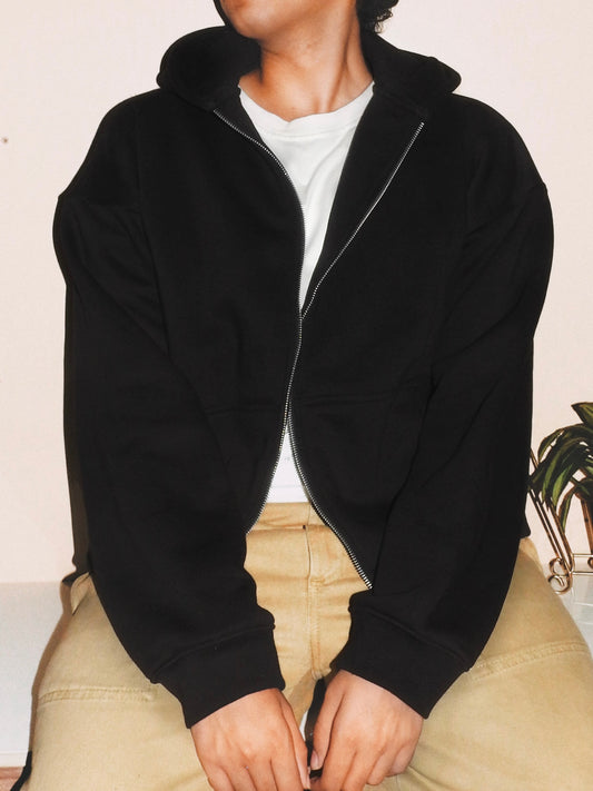 Oversized Zip-Through Hooded Sweatshirt | Black