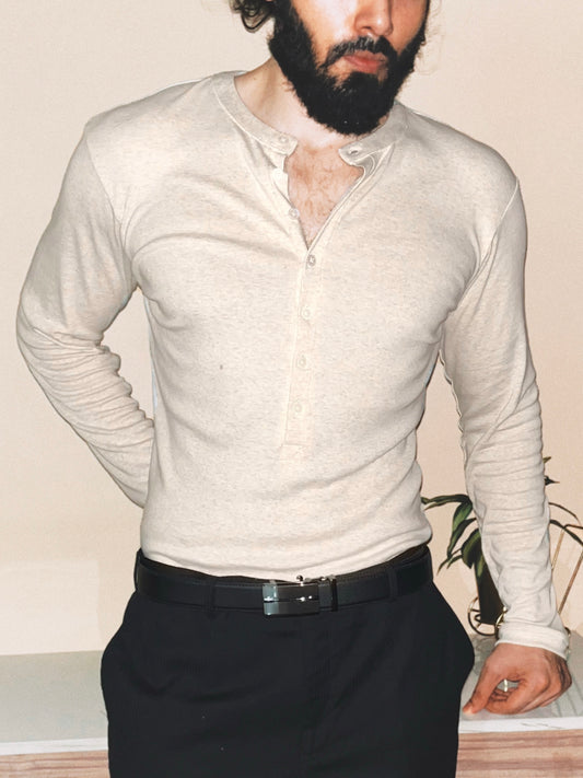 Soldado Ribbed Henley | Light Greige Melange