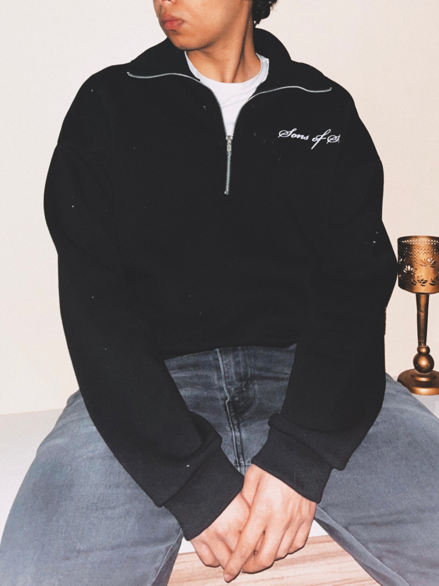 Oversized Half Zip Sweatshirt- Black