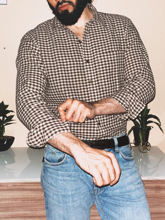 Relaxed Fit Gingham Shirt | Brown / Cream