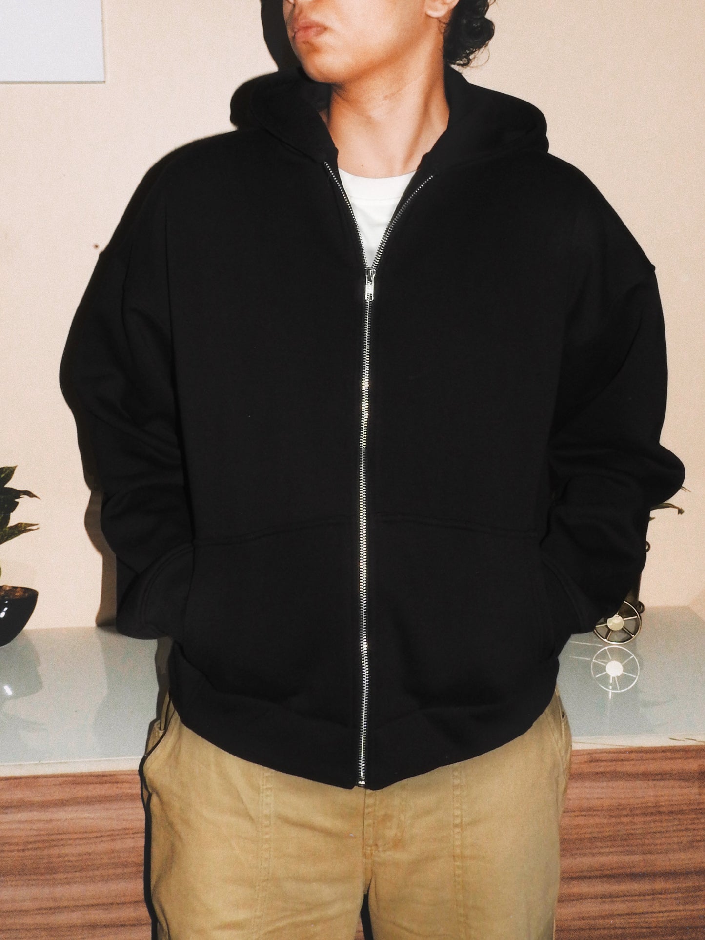 Oversized Zip-Through Hooded Sweatshirt | Black