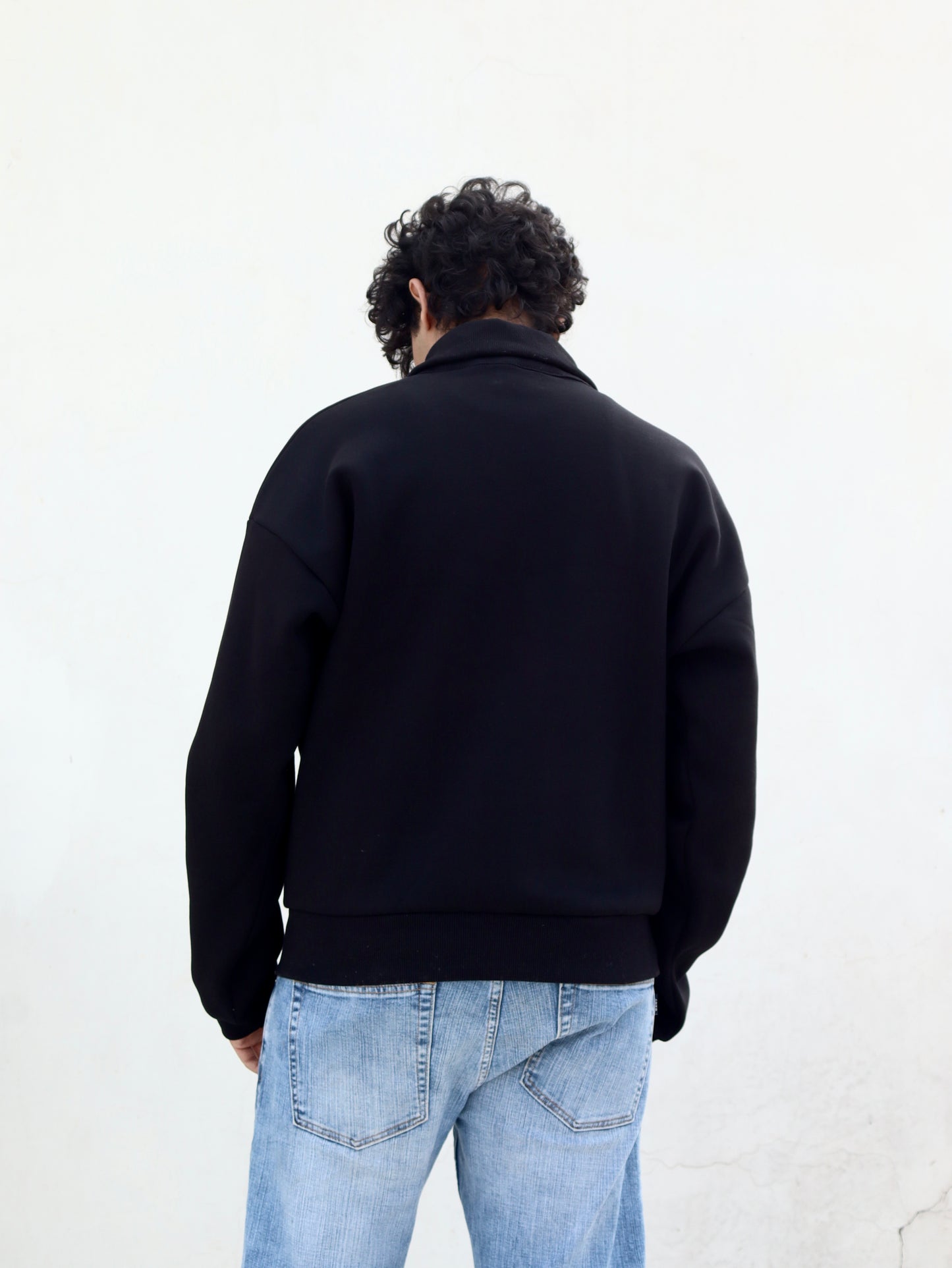 Oversized Half Zip Sweatshirt- Black