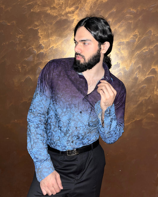 male model wearing maroon and blue casual shirt