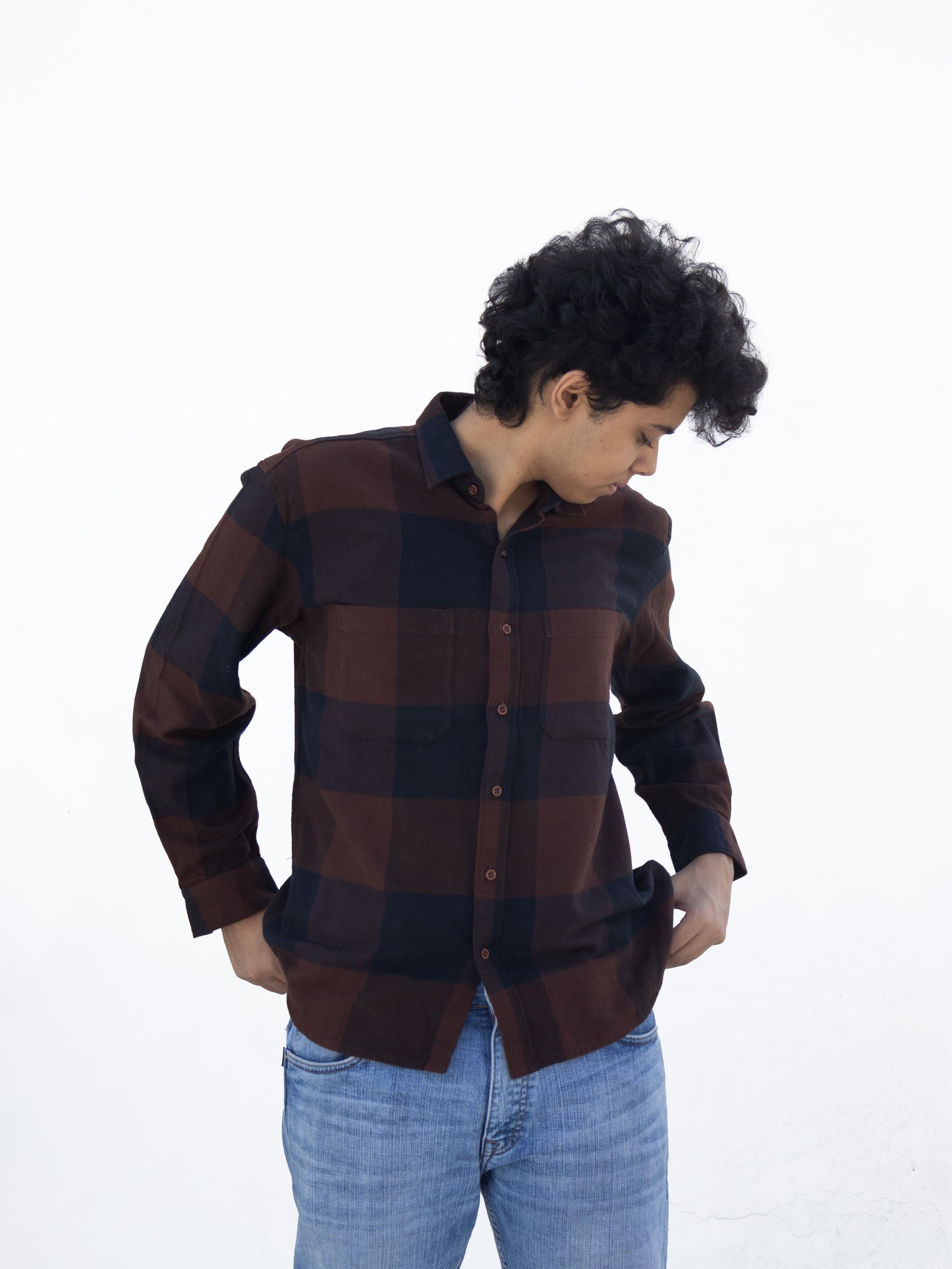 Brushed Flannel Shirt: Brown/Navy