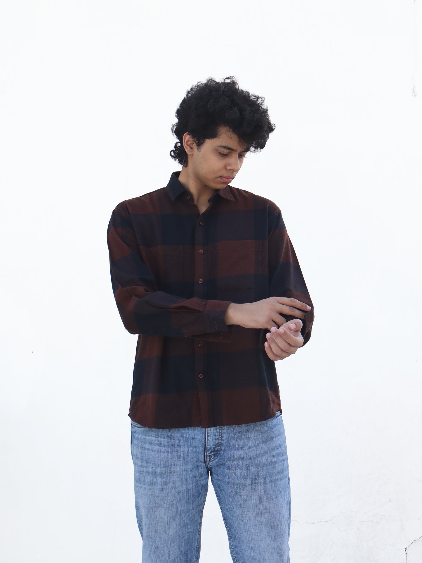 Brushed Flannel Shirt: Brown/Navy