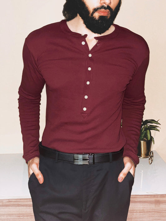 Soldado Ribbed Henley | Deep Maroon
