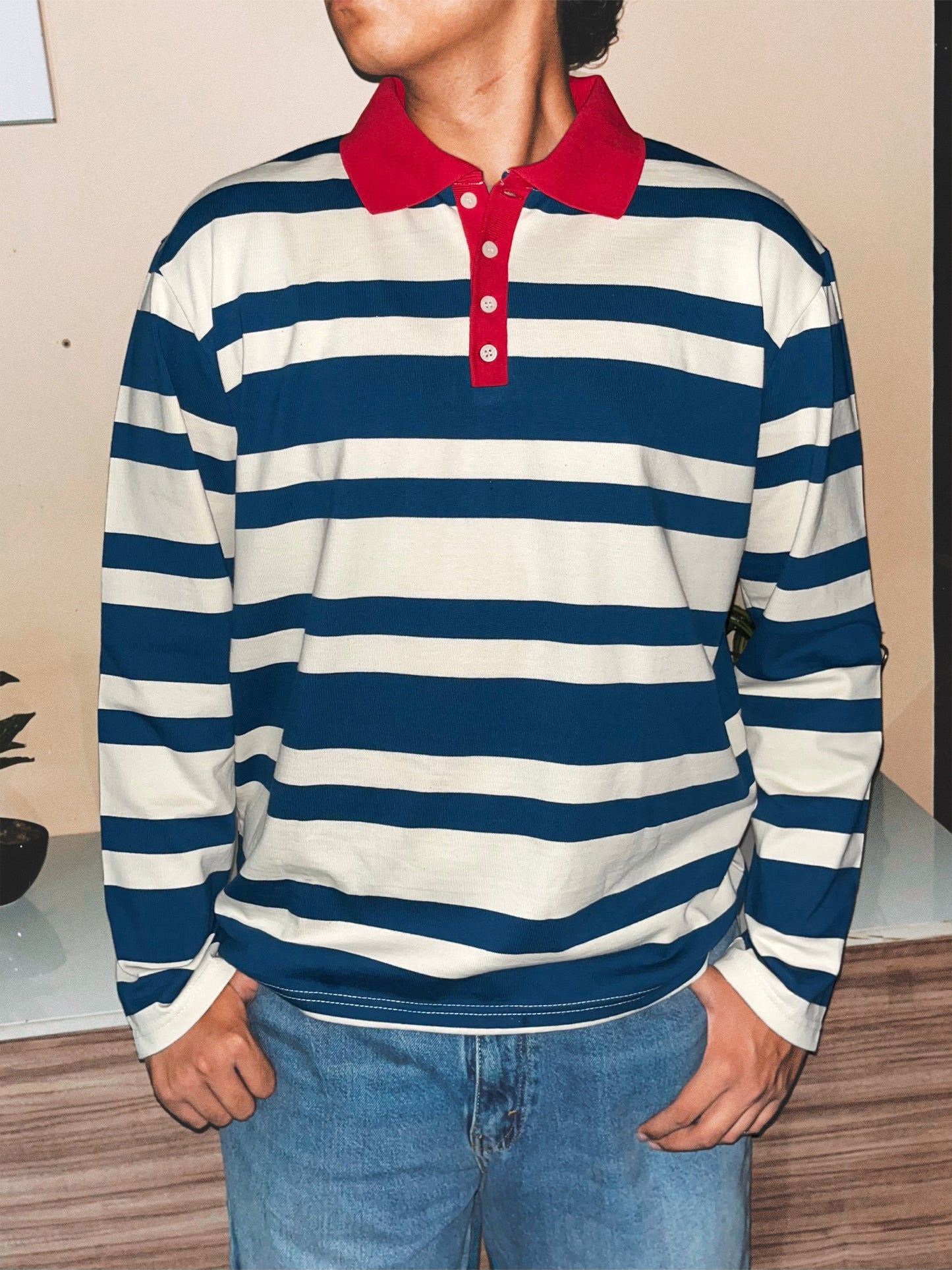 Heavyweight Striped Polo | Blue / Cream